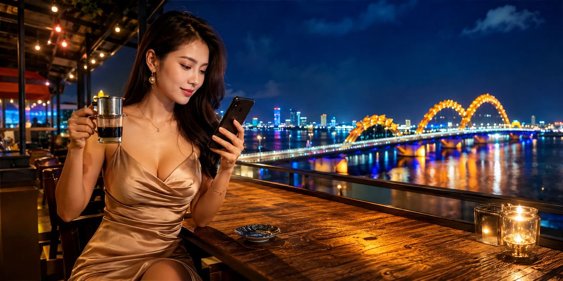 Người dùng VIP tại Đà Nẵng kiểm tra ưu đãi và giao dịch hoàn tiền trong lúc uống cà phê