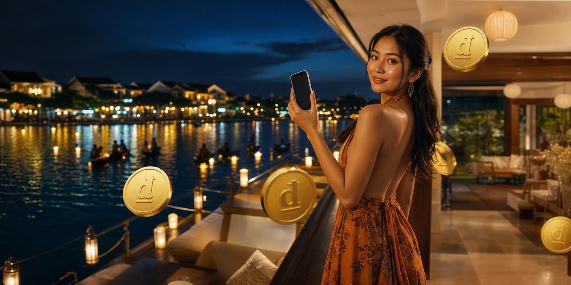 Người dùng tại Hội An sử dụng điện thoại di động để truy cập trung tâm trợ giúp xstphcm trong không gian phố cổ